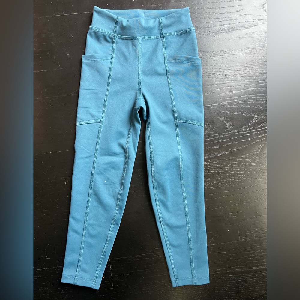 REI XXS (4-5) Teal Leggings with pockets and Black Drawstring